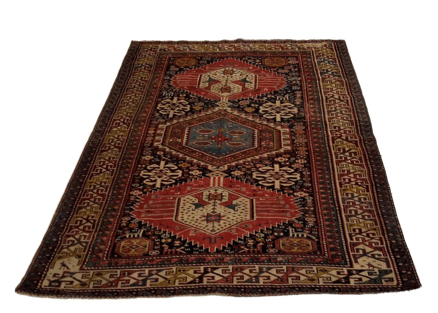 Canvello 1920 Antique Hand Made Casual Medallion Kazakhstan Rug - 4'3'' X 5'10'' - Canvello