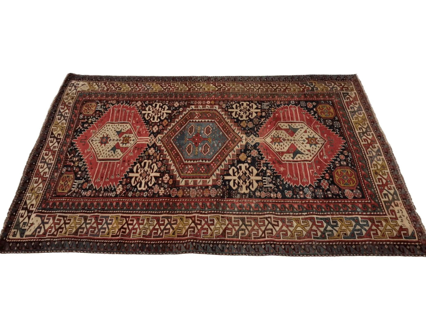 Canvello 1920 Antique Hand Made Casual Medallion Kazakhstan Rug - 4'3'' X 5'10'' - Canvello