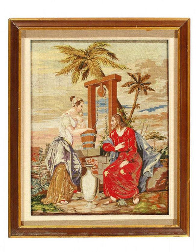 Canvello 1940s Jesus and Samaritan Woman Tapestry - 2'6" X 3'3" - Canvello