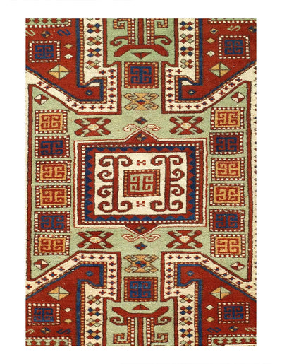 Canvello 1950's Fine Hand Knotted Antique kazak Rug - 4'4'' X 5'3'' - Canvello