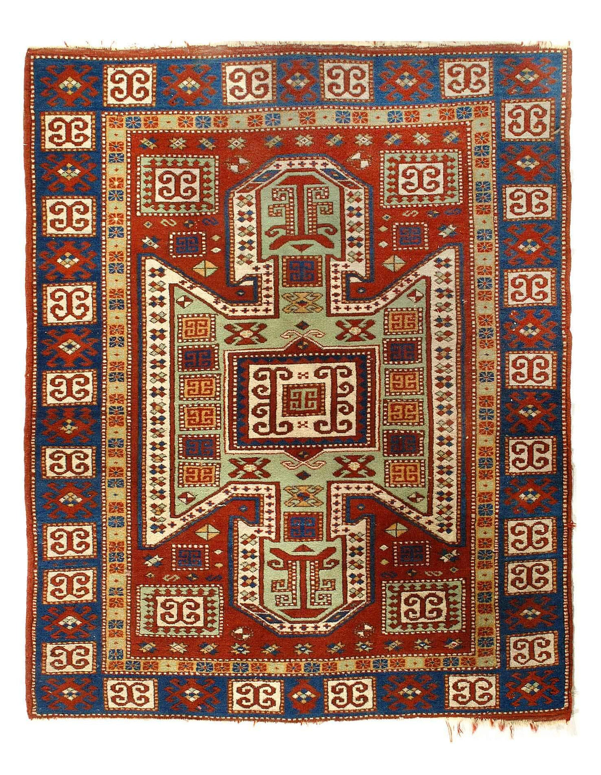Canvello 1950's Fine Hand Knotted Antique kazak Rug- 4'4'' X 5'3''