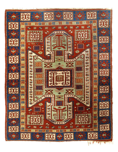 Canvello 1950's Fine Hand Knotted Antique kazak Rug - 4'4'' X 5'3'' - Canvello