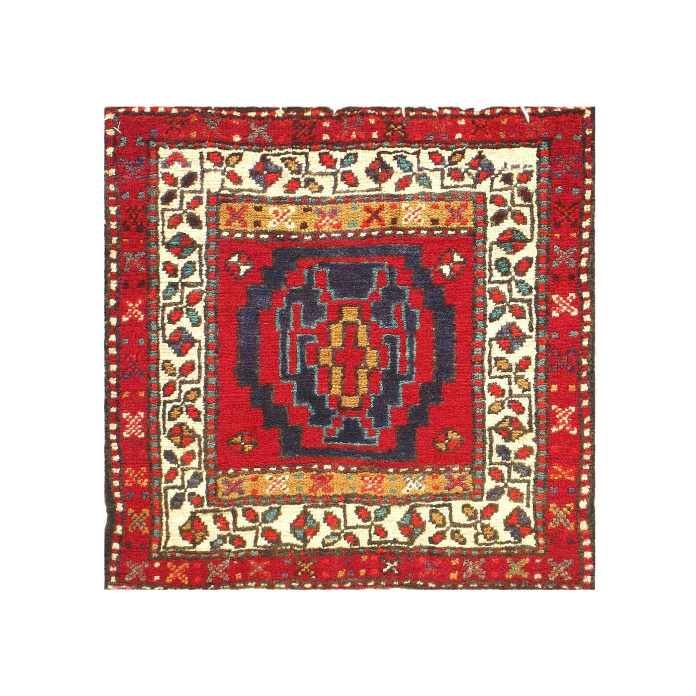 Canvello 1950s Semi-Antique Blue Red Rug - 1'9" x 1'9"