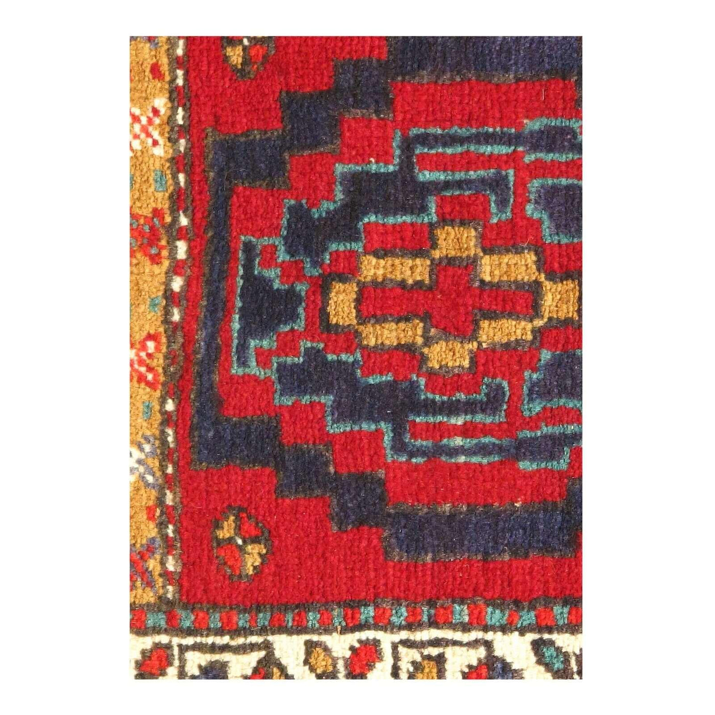 Canvello 1950s Semi - Antique Blue Red Rug - 1'9" x 1'9" - Canvello