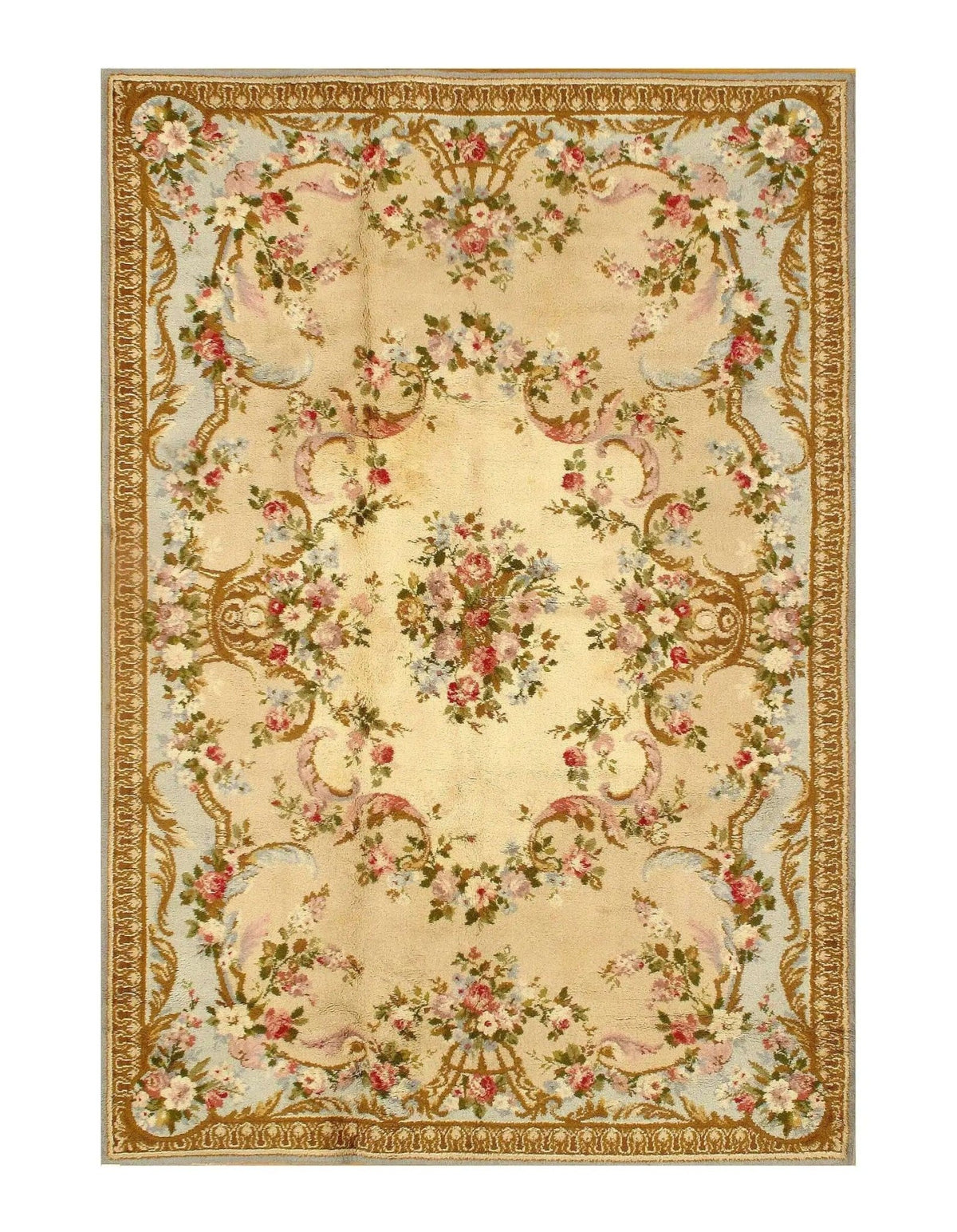 Canvello 1960s Alfombra vintage hecha a mano beige Savonnerie - 6'6'' X 9'6''