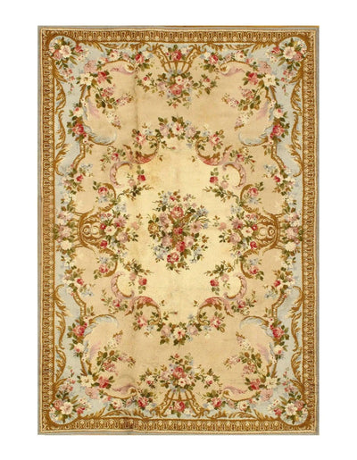 Canvello 1960s Vintage Handmade Beige Savonnerie Rug - 6'6'' X 9'6'' - Canvello