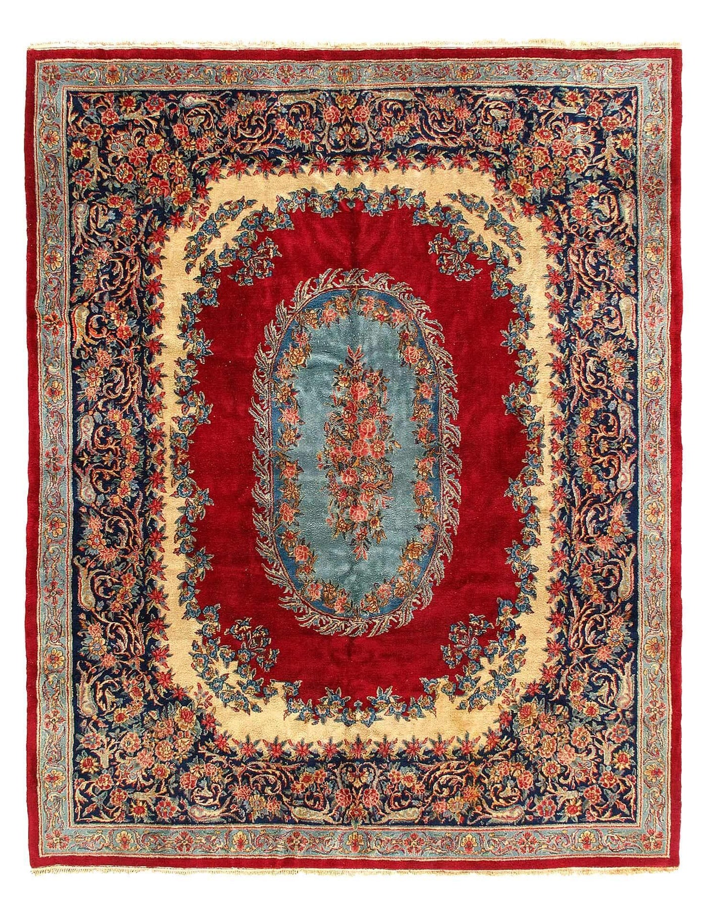 Canvello 1980's Fine Hand Knotted Persain Vintage Kerman Rug - 7'11'' X 9'11''