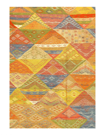 Canvello 1980's Flat Weave Vintage Moroccan Rug - 4'8" x 8'