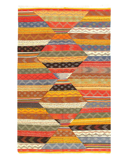 Canvello 1980's Flat Weave Wool Moroccan Rug - 5'3" x 8'6"