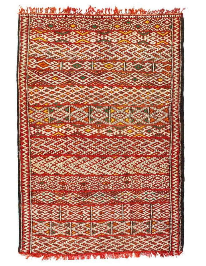Canvello 1980's Flat Weave Colorful Moroccan Rug - 5'6" x 8'