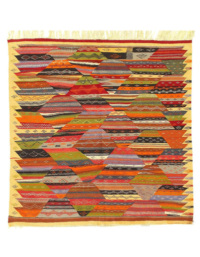 Canvello 1980's Flat Weave Moroccan Rug - 4'8" x 4'10" - Canvello