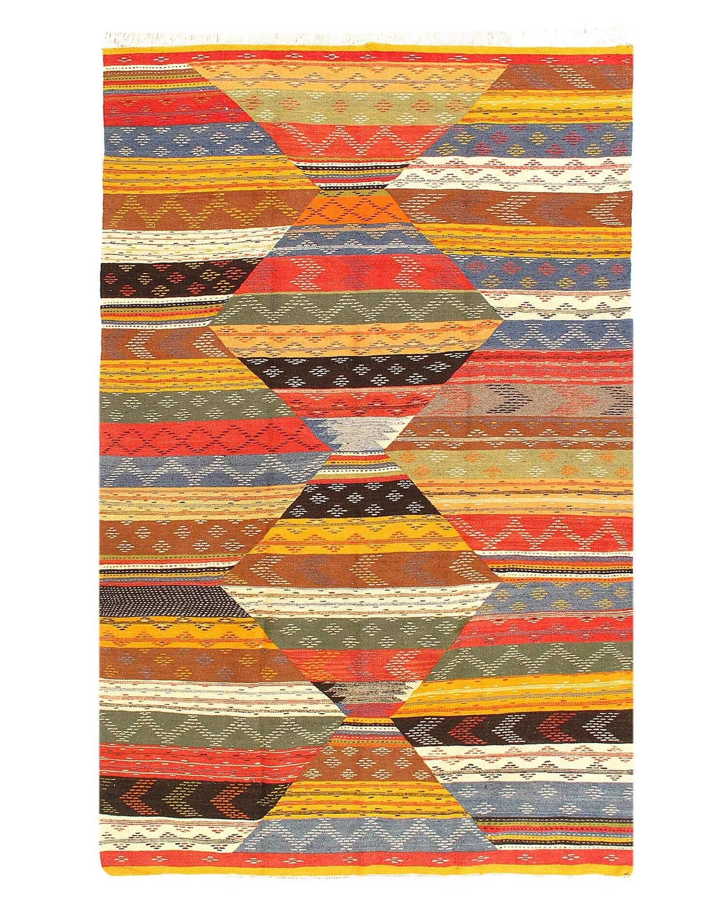 Canvello 1980's Flat Weave Wool Moroccan Rug - 5'3" x 8'6" - Canvello