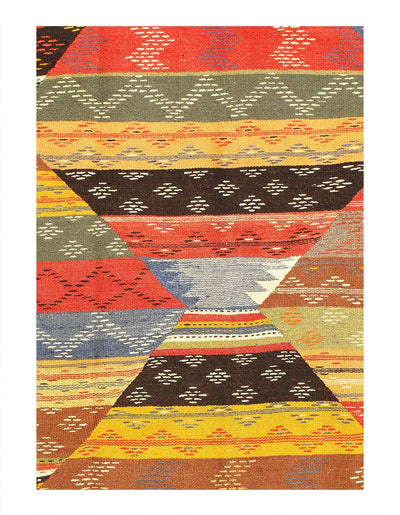 Canvello 1980's Flat Weave Wool Moroccan Rug - 5'3" x 8'6" - Canvello