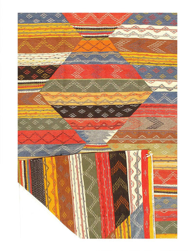 Canvello 1980's Flat Weave Wool Moroccan Rug - 5'3" x 8'6" - Canvello