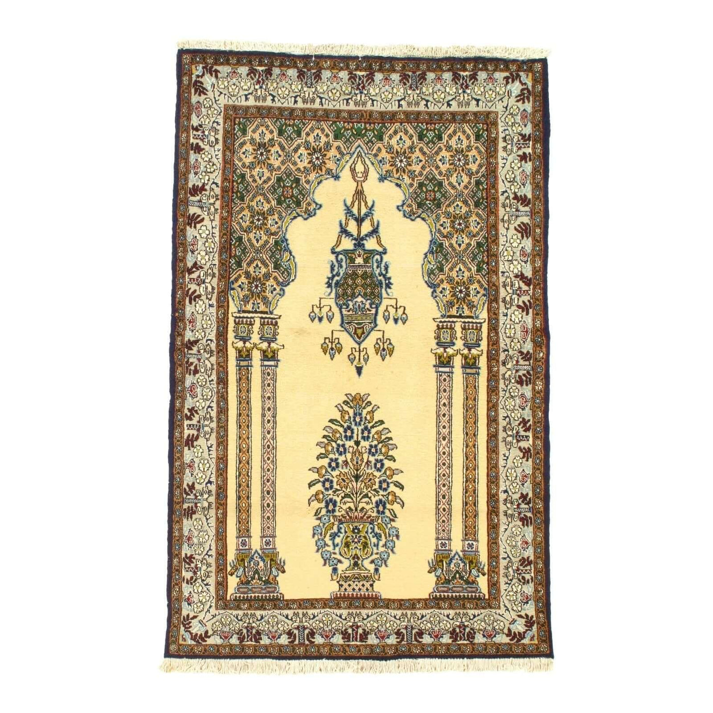 Canvello 1980s Persian Qum Ivory Wool Rug - 3'3" x 5'2"
