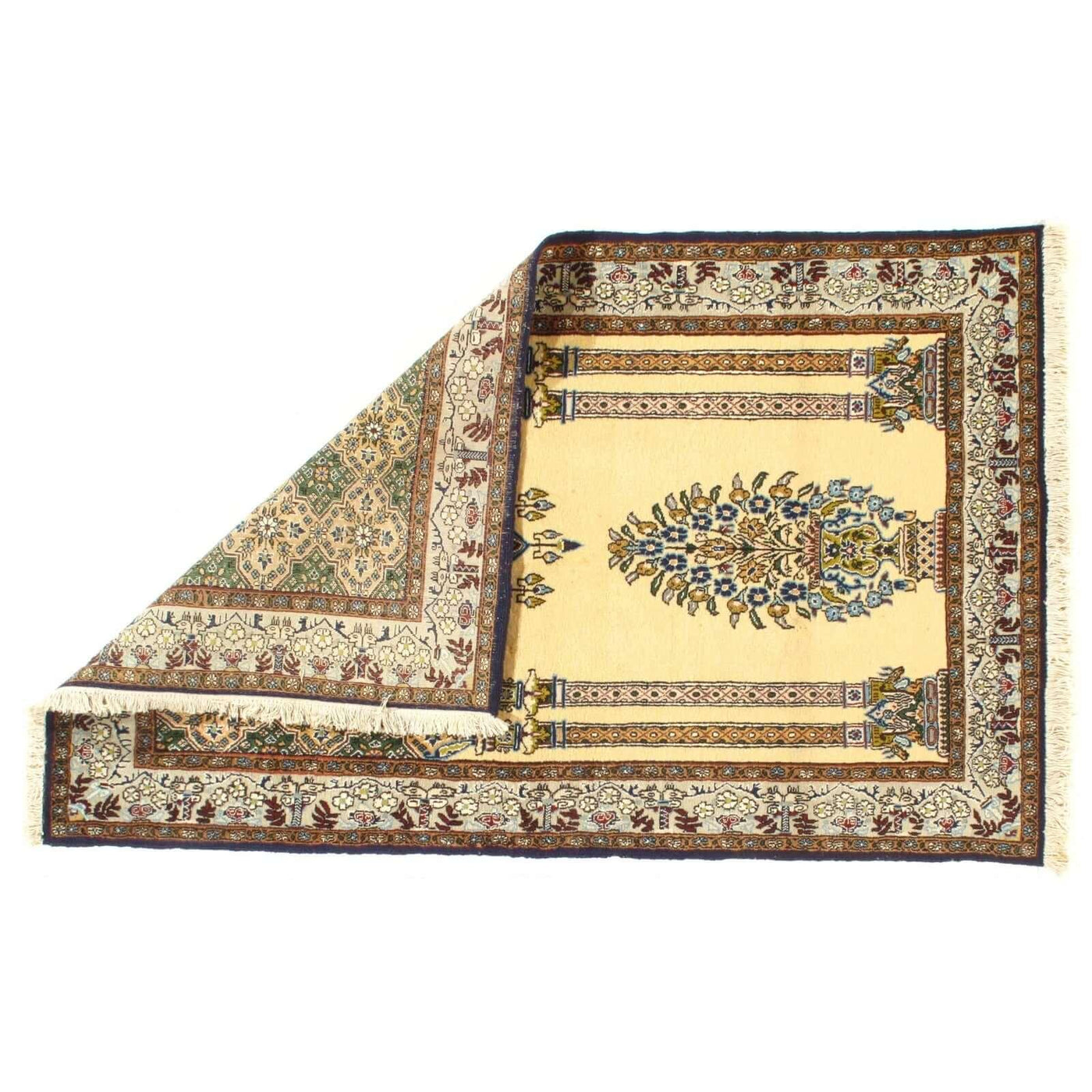 Canvello 1980s Silkroad Qum Ivory Wool Rug - 3'3" x 5'2" - Canvello