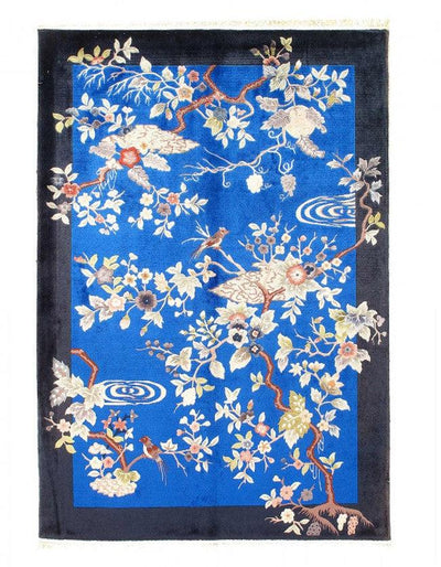 Canvello 2010s Hand knotted Pure silk Chinese Art Deco Rug - 4' X 6'