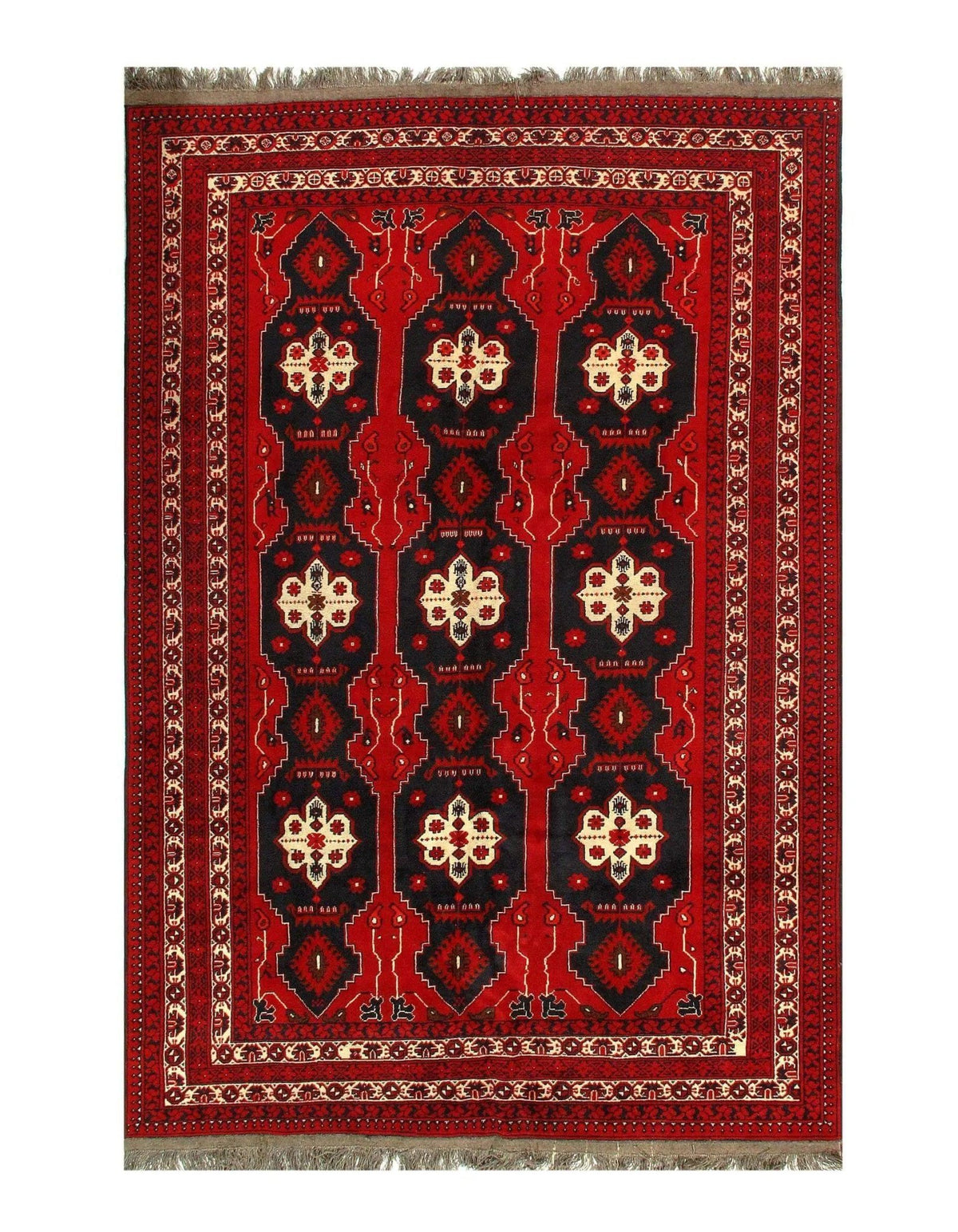 Canvello Afghan Bashir Alfombra roja anudada a mano - 6′5" × 9′7″