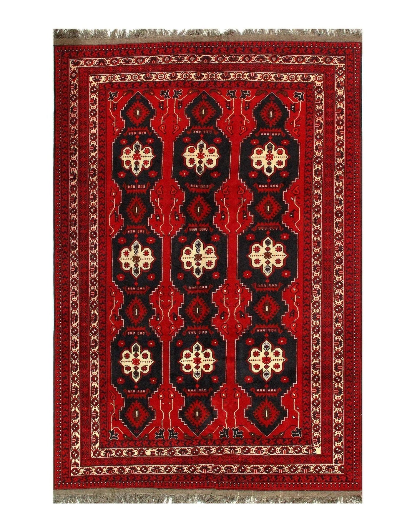 Canvello Afghan Bashir Red Hand Knotted Rug - 6′5" × 9′7″ - Canvello