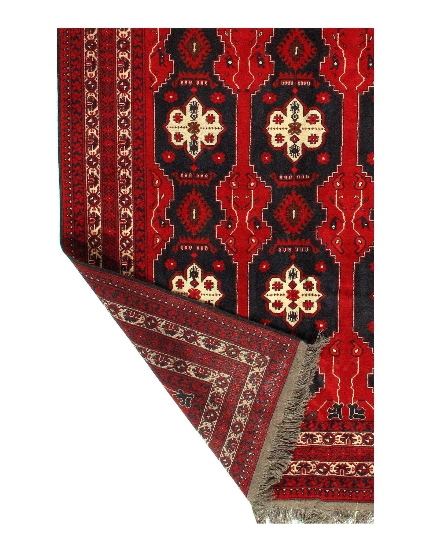 Canvello Afghan Bashir Red Hand Knotted Rug - 6′5" × 9′7″ - Canvello