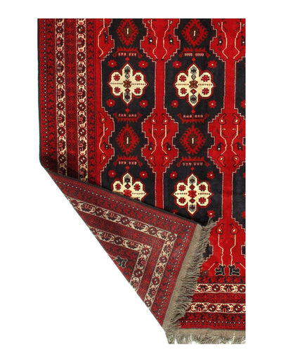 Canvello Afghan Bashir Red Hand Knotted Rug - 6′5" × 9′7″