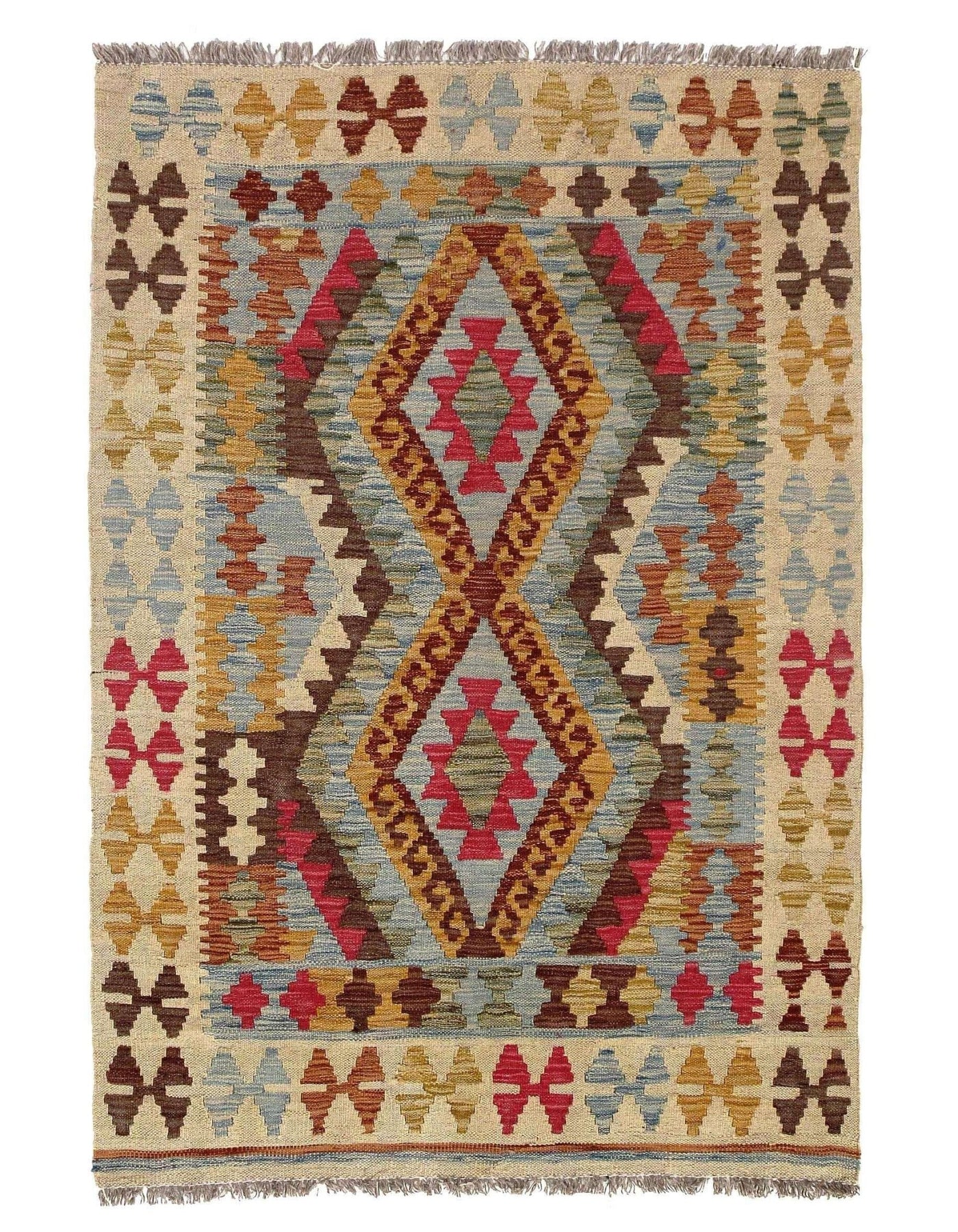 Canvello Afghan Kilim Handspun Wool - 3'4"x 4'10" - Canvello