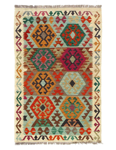 Canvello Afghan Kilim Handspun Wool Rug - 3'3" x 5'