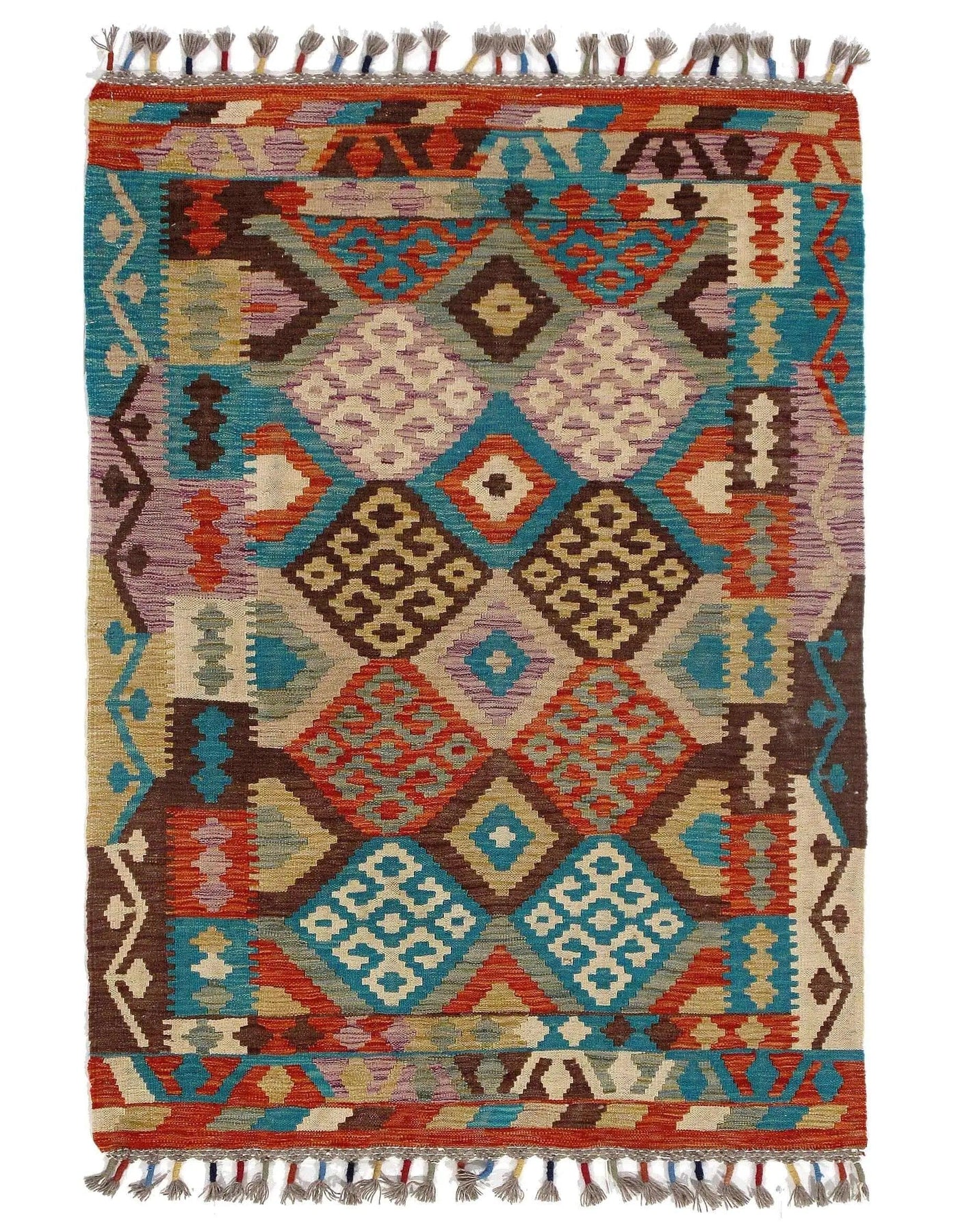 Canvello Afghan Kilim Handspun Wool Rug - 3'5" x 4'10"