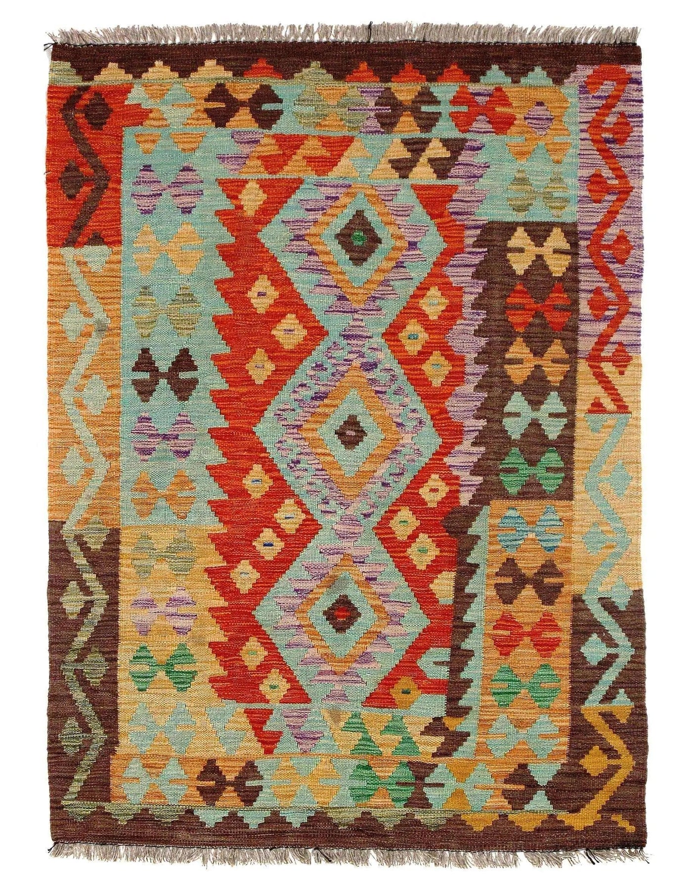 Canvello Afghan Kilim Handspun Wool Rug - 3'6" x 4'11"