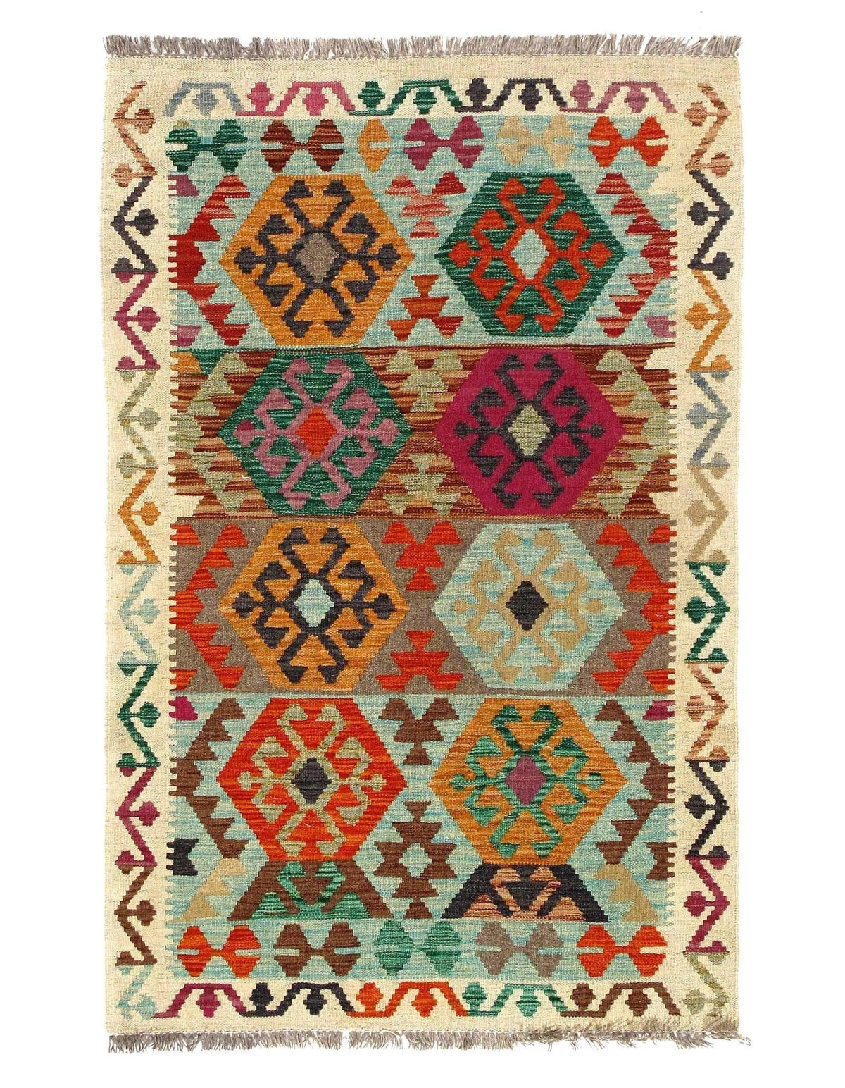 Alfombra Kilim afgana de lana hilada a mano Canvello - 3'3" x 5'