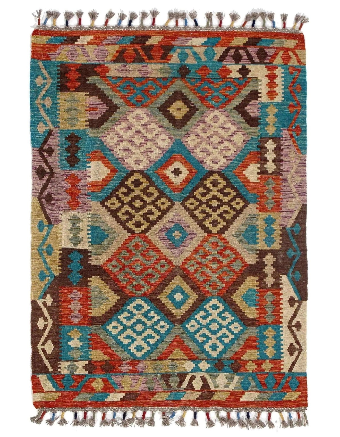 Canvello Afghan Kilim Handspun Wool Rug - 3'5" x 4'10" - Canvello