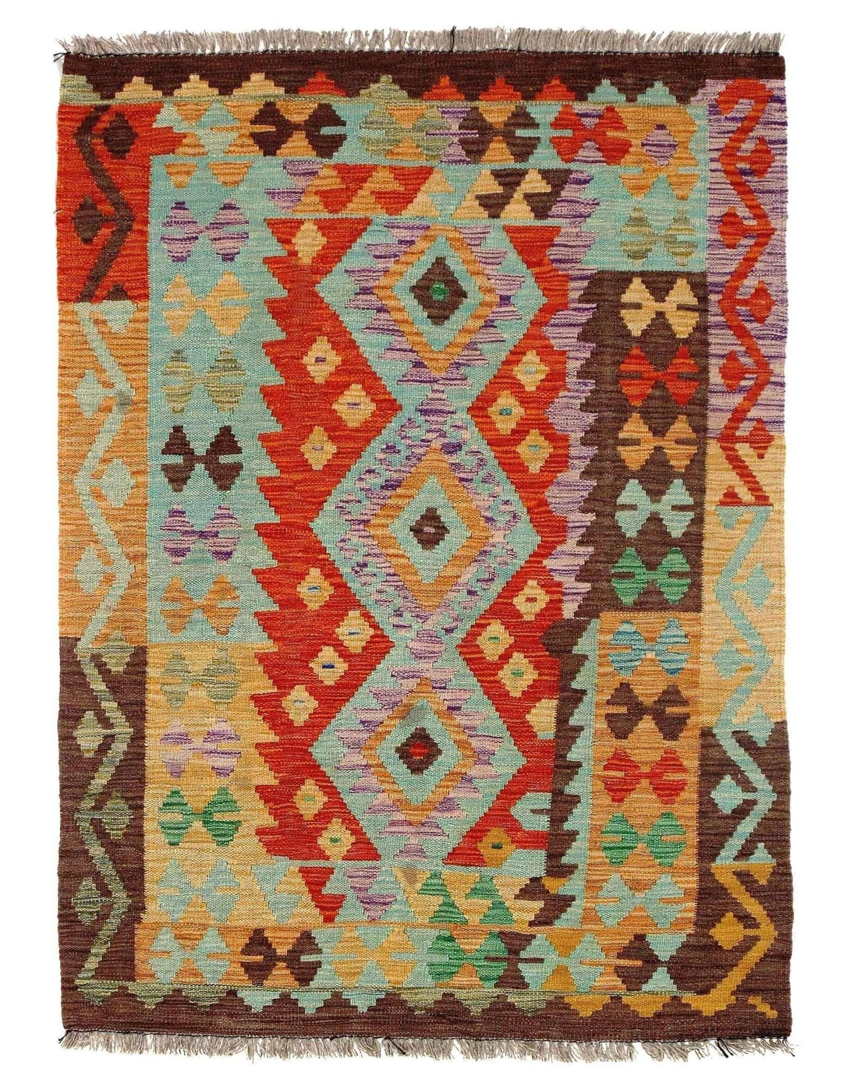 Alfombra de lana hilada a mano Kilim afgana Canvello - 3'6" x 4'11"