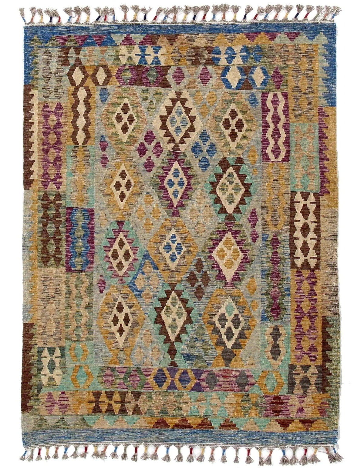 Alfombra de lana hilada a mano Kilim afgana Canvello - 4'10" x 6'6"