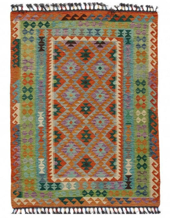 Canvello Afghan Kilim Handspun Wool Rug - 4'11" x 6'7"