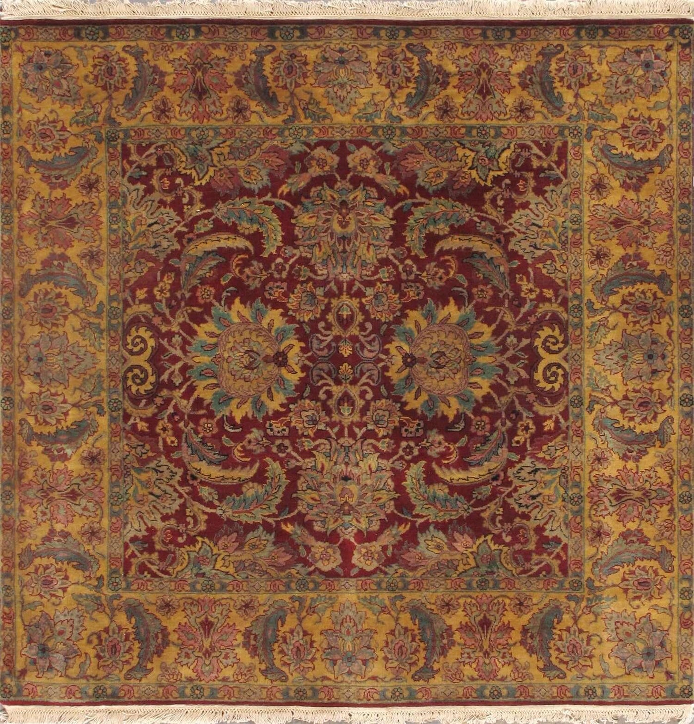 Canvello Agra Collection Hand - Knotted Lamb's Wool Area Rug - 6'1" X 6'1" - Canvello