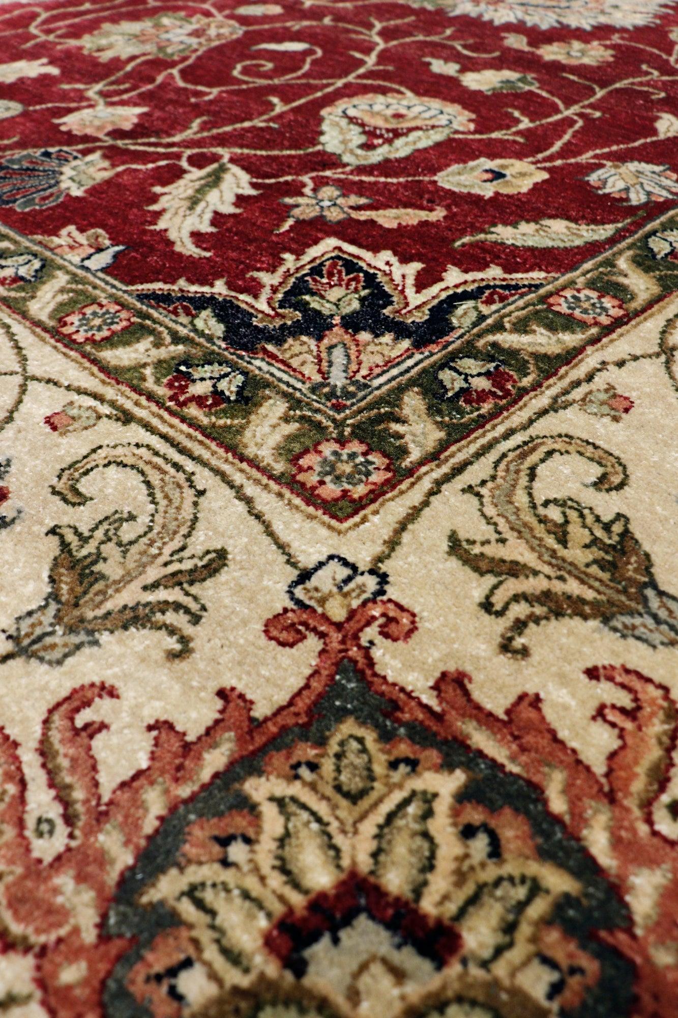 Canvello Agra Collection Hand-Knotted Red Lamb's Wool Area Rug- 9'8" X 13'3"
