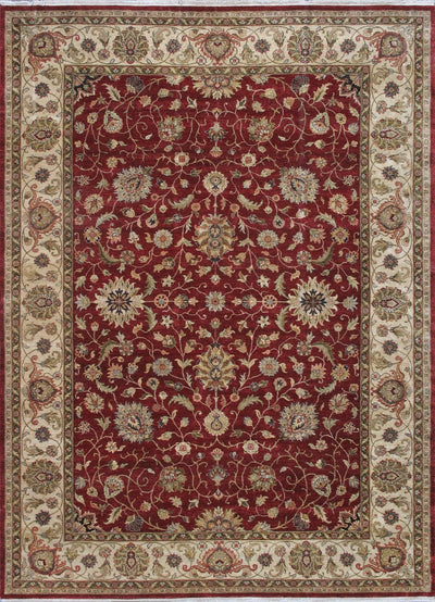 Canvello Agra Collection Hand - Knotted Red Lamb's Wool Area Rug - 9'8" X 13'3" - Canvello