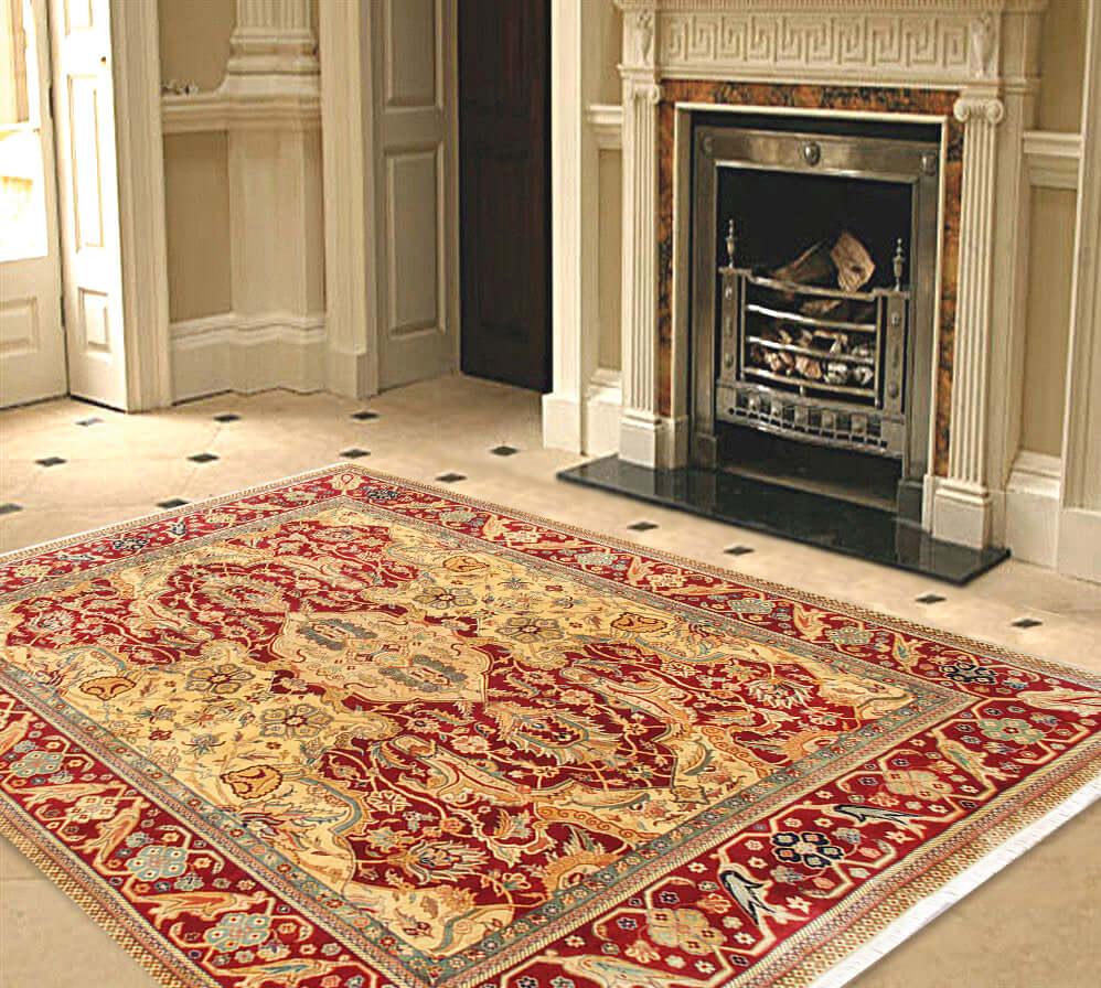 Canvello Agra Hand-Knotted Lamb's Wool Area Rug- 8' X 9'10"