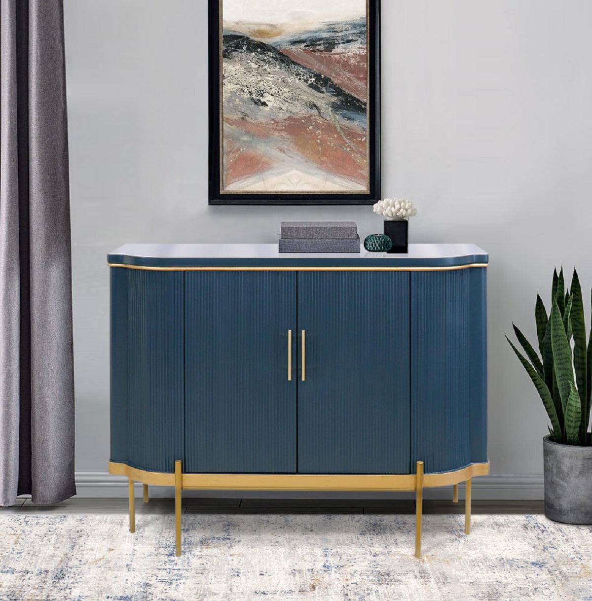 Canvello Amelia Teal Cabinet, 2 Doors & Gold Polished Metal Frame - Cabinets for Living Room, Home Office, Bedroom - Canvello