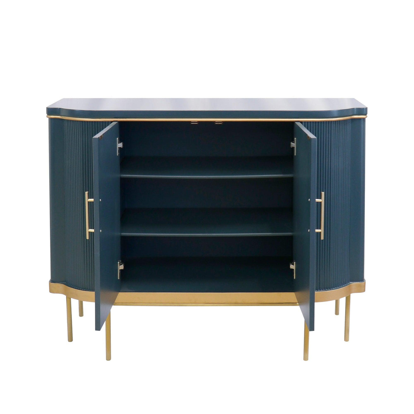 Canvello Amelia Teal Cabinet, 2 Doors & Gold Polished Metal Frame - Cabinets for Living Room, Home Office, Bedroom - Canvello