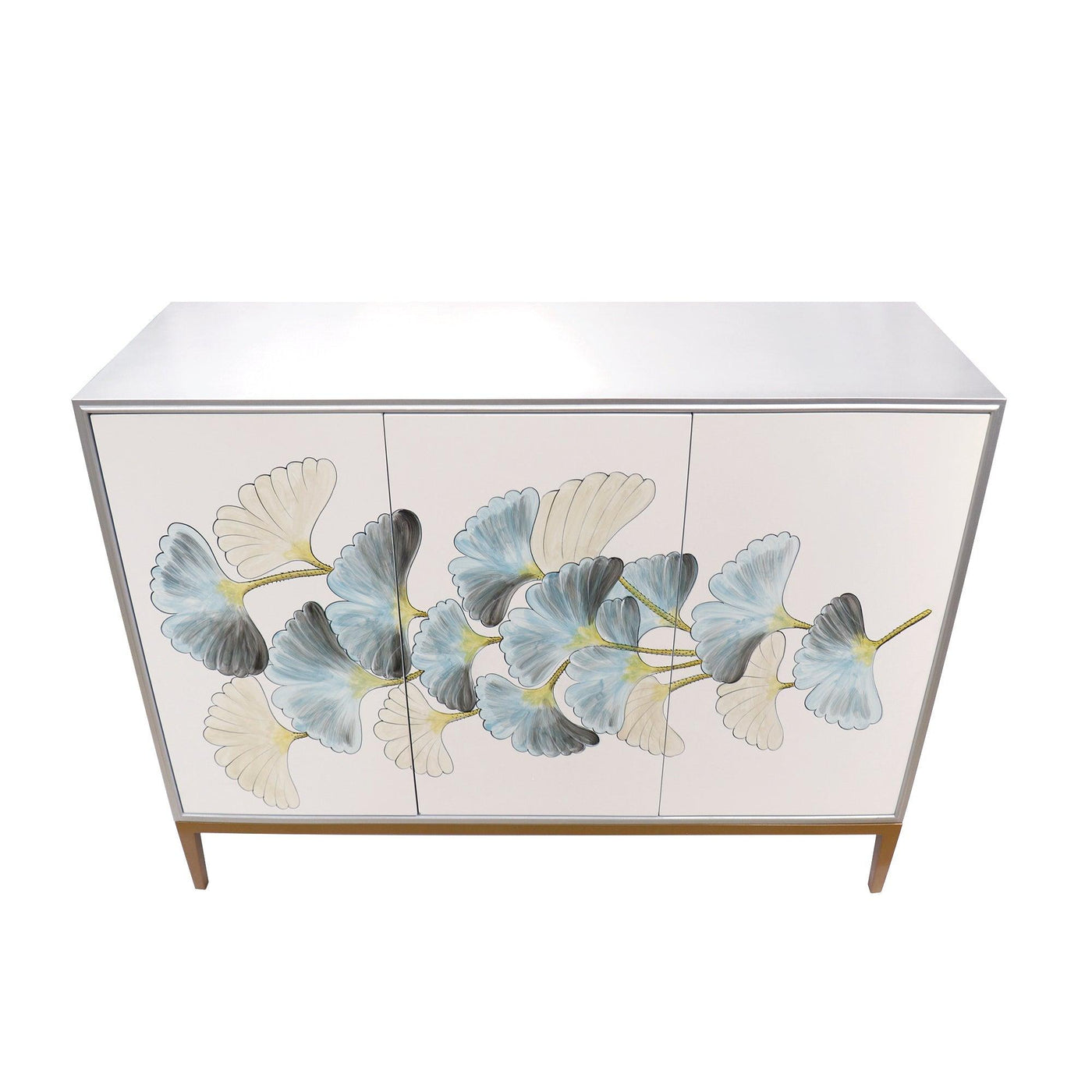 Canvello Annabelle Sideboard with 3 Floral Print Doors & Bronze Metal Frame - Canvello