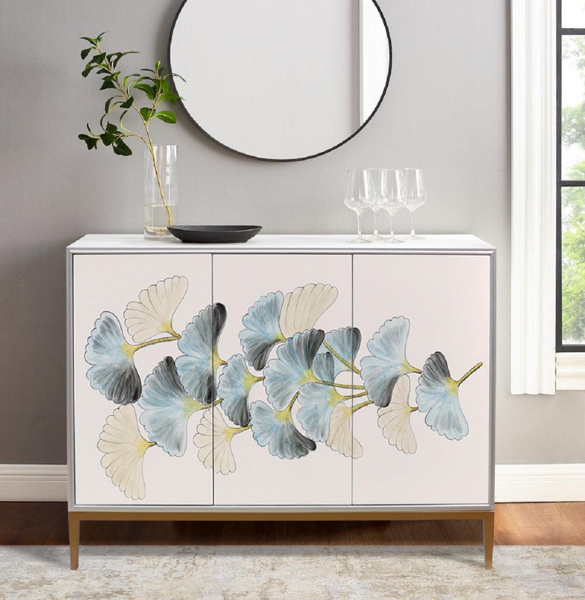 Canvello Annabelle Sideboard with 3 Floral Print Doors & Bronze Metal Frame - Canvello