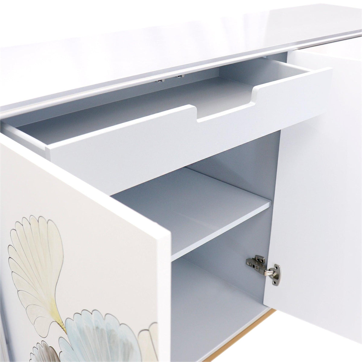 Canvello Annabelle Sideboard with 4 Floral Doors, 2 Drawers & Bronze Metal Frame - Canvello