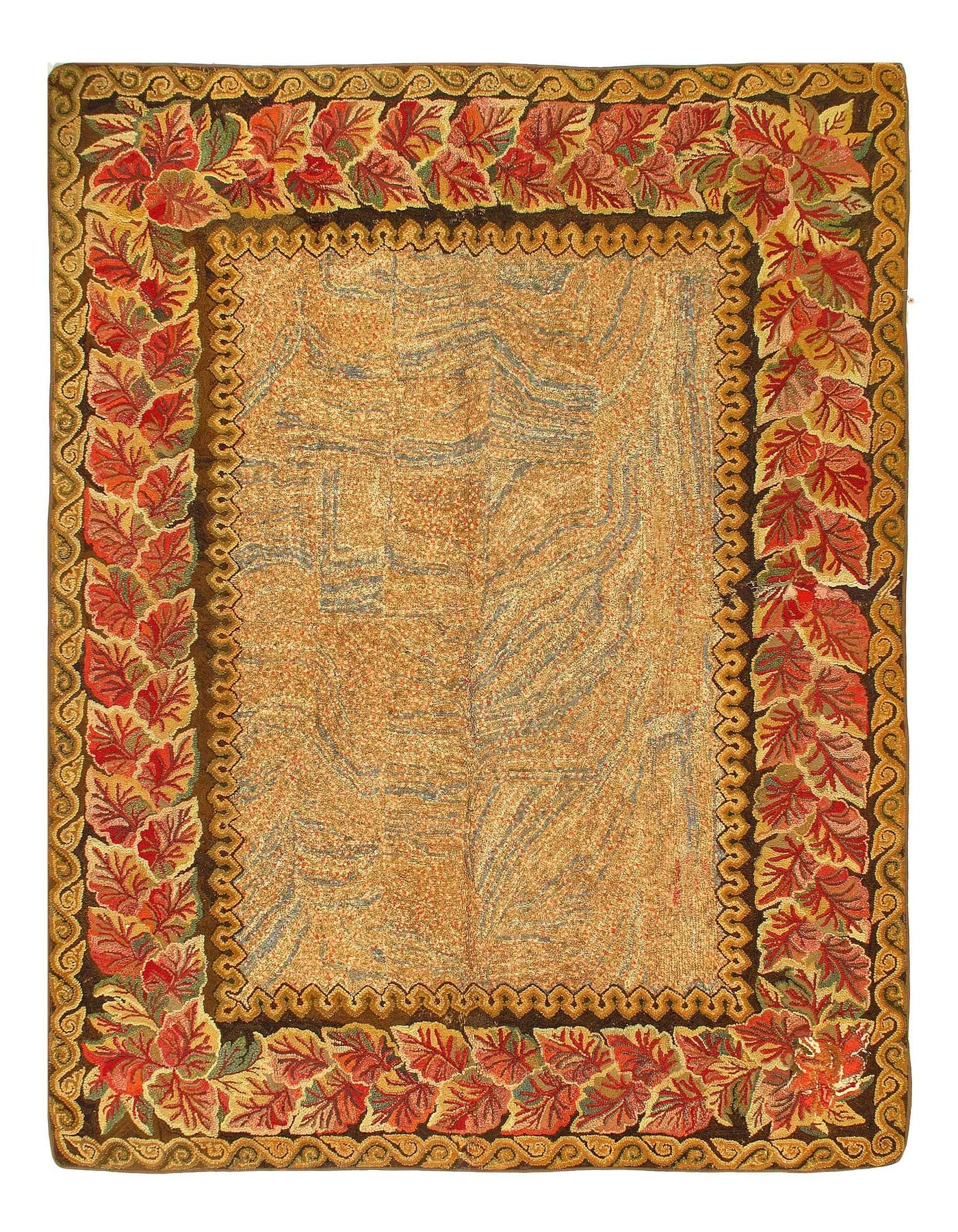 Canvello Antique American Yellow Hook Rug - 6'7'' X 8'9''