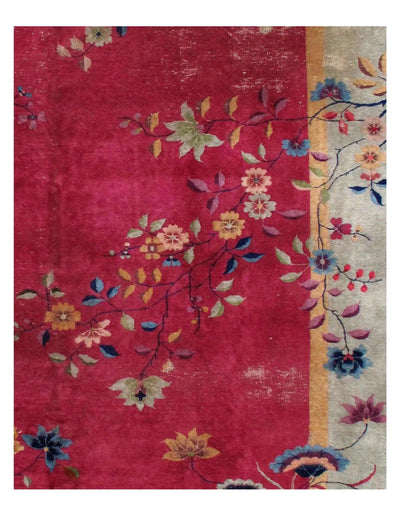 Canvello Antique Chinese Art Deco Flower Rug - 8'11'' X 11'3''