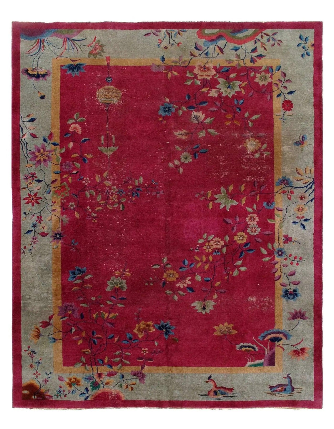 Canvello Antique Chinese Art Deco Flower Rug - 8'11'' X 11'3'' - Canvello