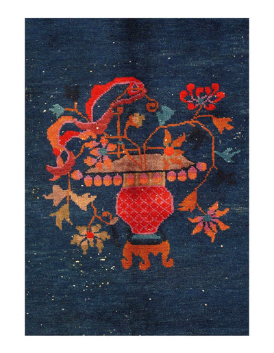 Canvello Antique Chinese Art Deco Navy Blue Rug - 8'11'' X 11'6''