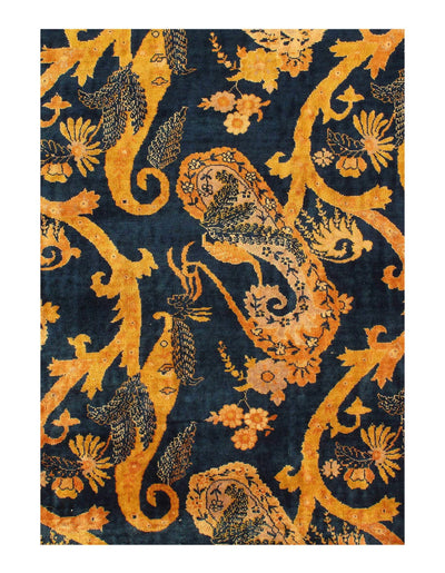 Canvello Antique Chinese Art Deco Navy Blue Rugs - 12' X 14'5''