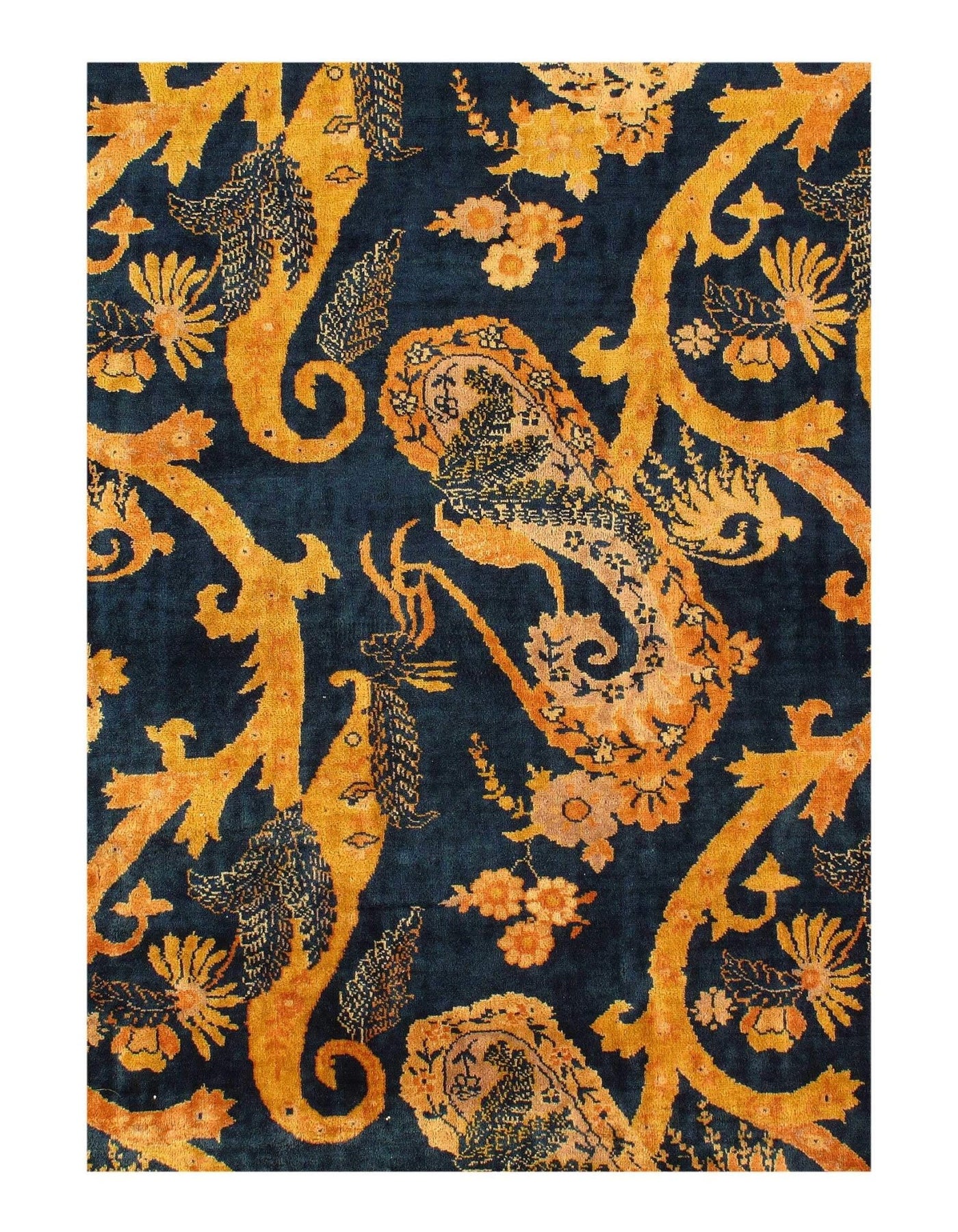 Canvello Antique Chinese Art Deco Navy Blue Rugs - 12' X 14'5'' - Canvello