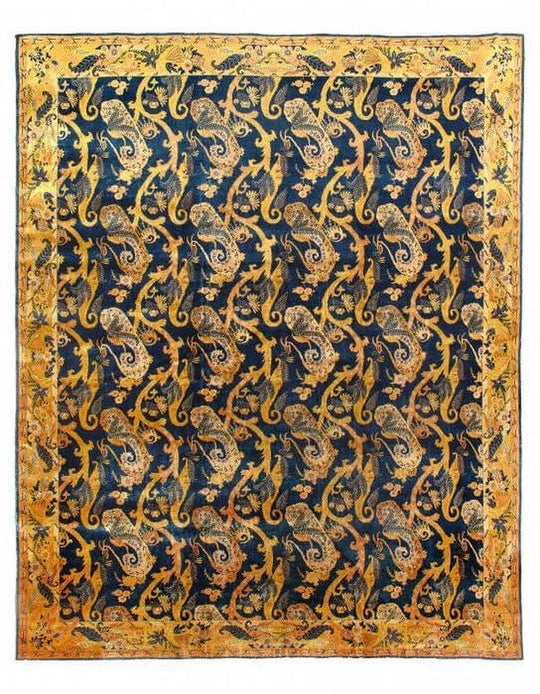Canvello 古董中國裝飾藝術海軍藍色地毯 - 12' X 14'5''
